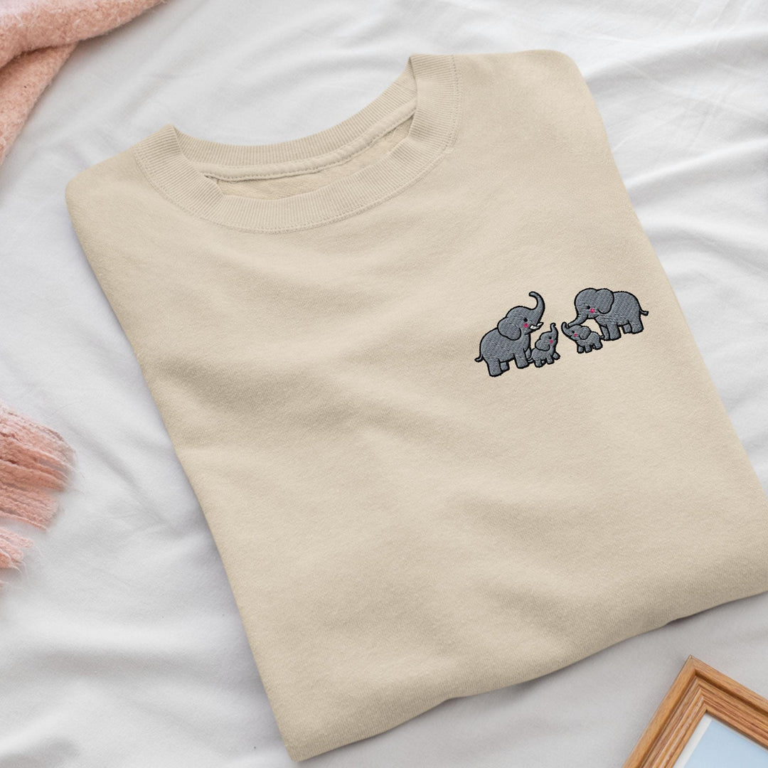 Adorable Elephant Family Embroidered Crewneck Sweatshirt: Cotton Blend, Unisex Fit