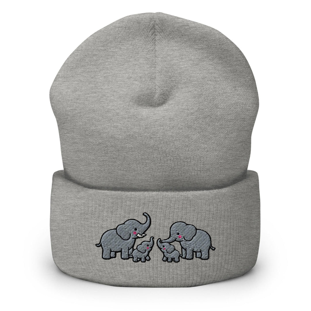 Adorable Elephant Family Embroidered Cuffed Beanie: Cozy Unisex Winter Cap