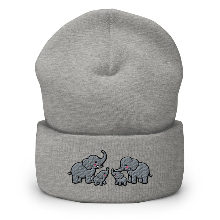 Adorable Elephant Family Embroidered Cuffed Beanie: Cozy Unisex Winter Cap