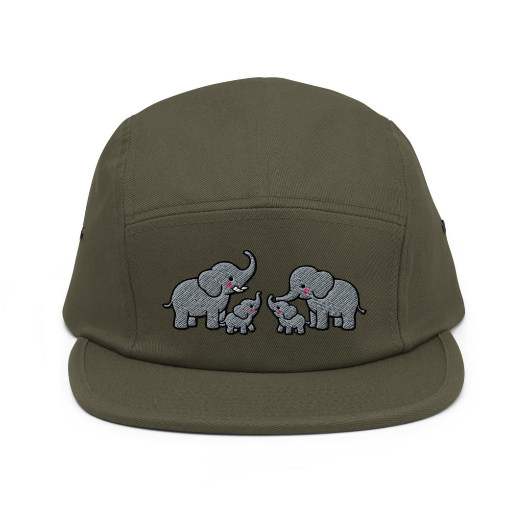 Adorable Elephant Family Camper Embroidered 5‑Panel Cotton Camper Cap: Adjustable Fit
