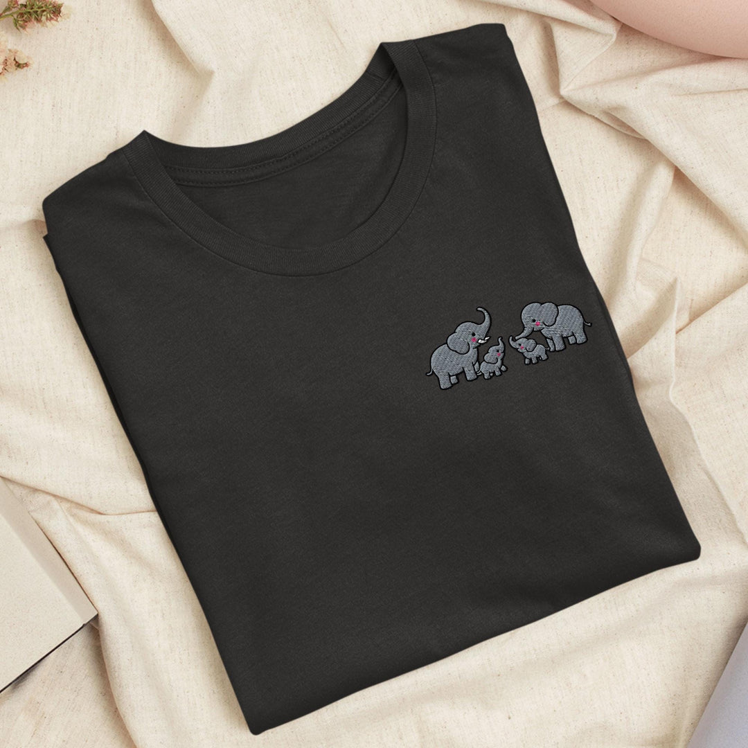 Adorable Elephant Family Embroidered T-Shirt: Lightweight Cotton, Unisex Fit