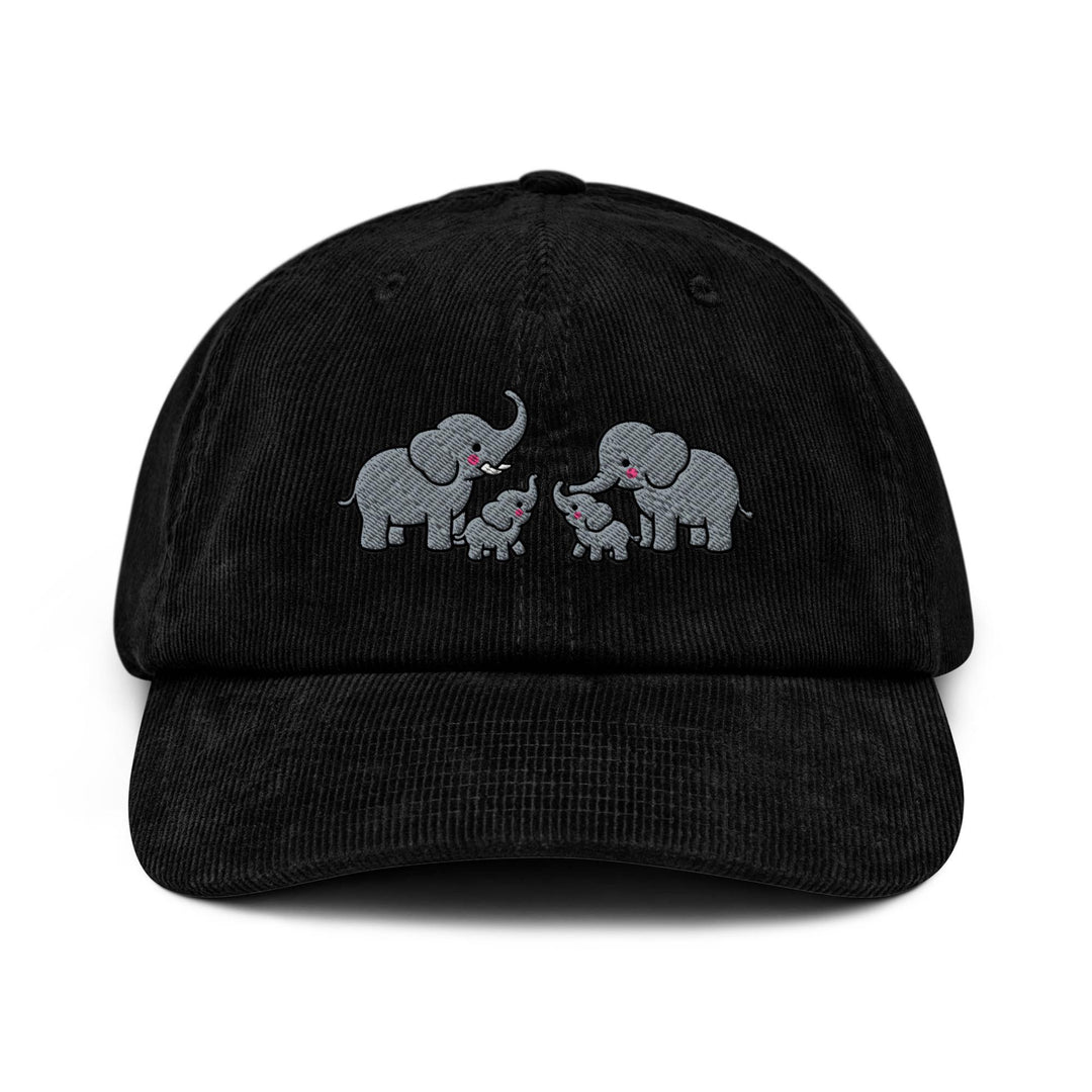 Adorable Elephant Family Embroidered Cotton Corduroy Hat: Adjustable Fit