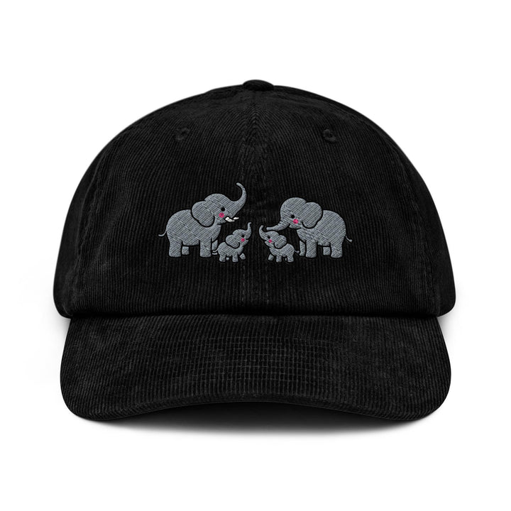 Adorable Elephant Family Embroidered Cotton Corduroy Hat: Adjustable Fit