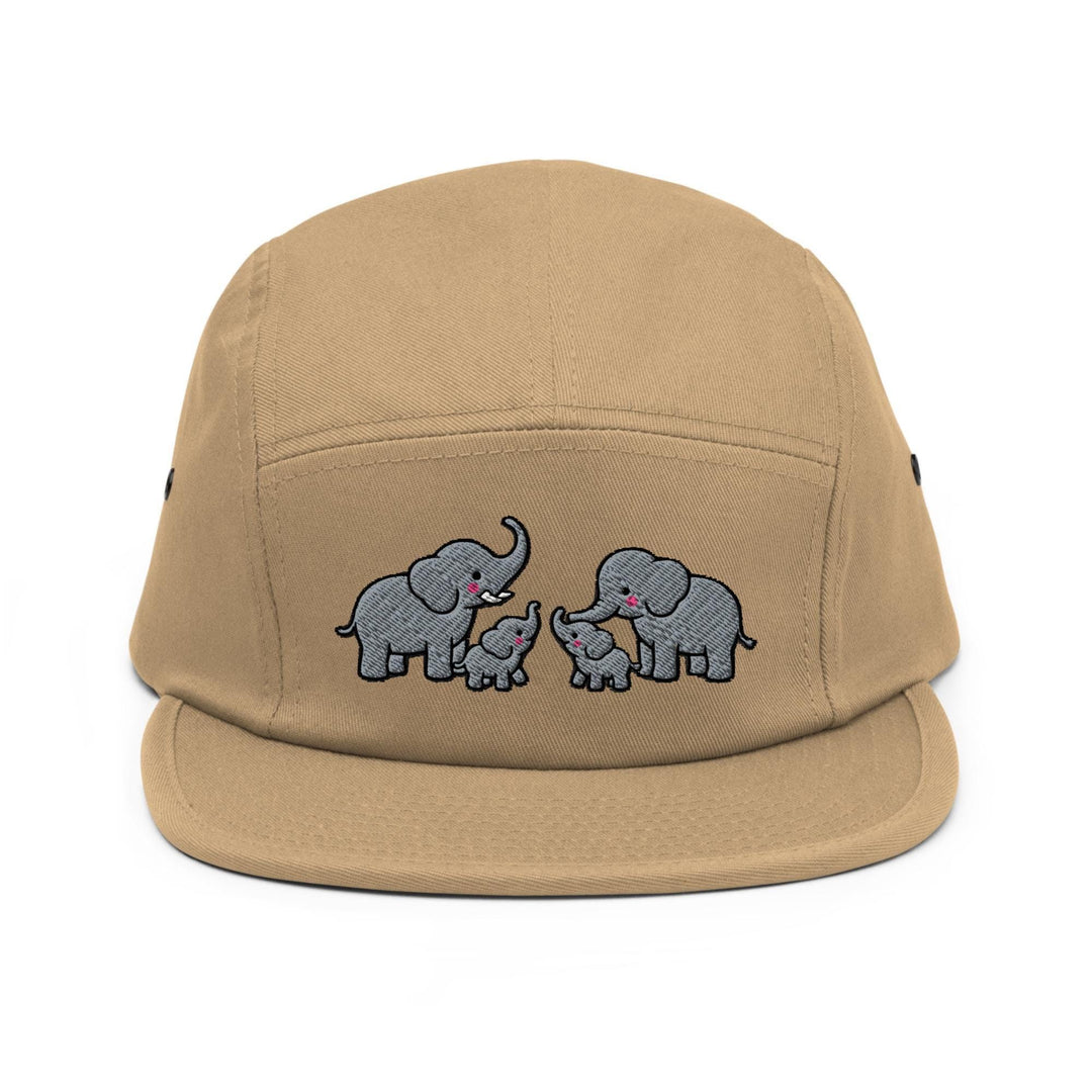 Adorable Elephant Family Camper Embroidered 5‑Panel Cotton Camper Cap: Adjustable Fit