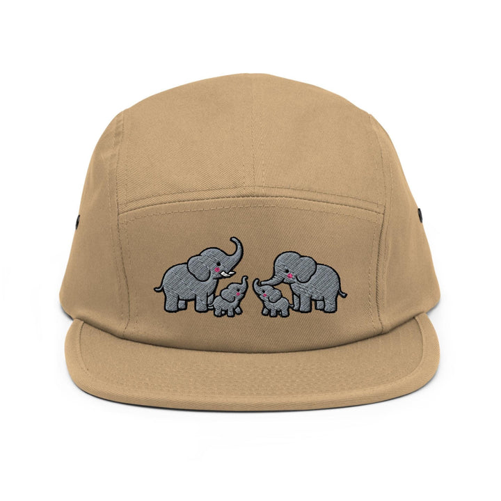 Adorable Elephant Family Camper Embroidered 5‑Panel Cotton Camper Cap: Adjustable Fit