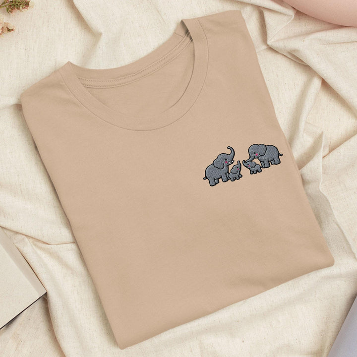 Adorable Elephant Family Embroidered T-Shirt: Lightweight Cotton, Unisex Fit