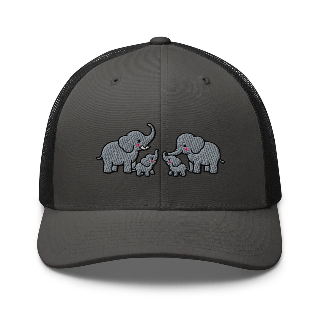 Adorable Elephant Family Embroidered Trucker Hat: Structured Retro Cap with Mesh Back