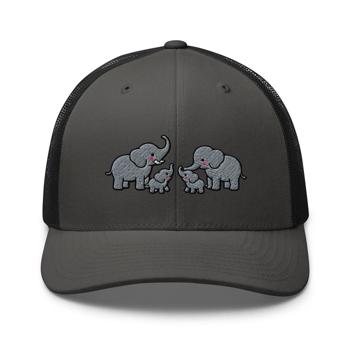 Adorable Elephant Family Embroidered Trucker Hat: Structured Retro Cap with Mesh Back