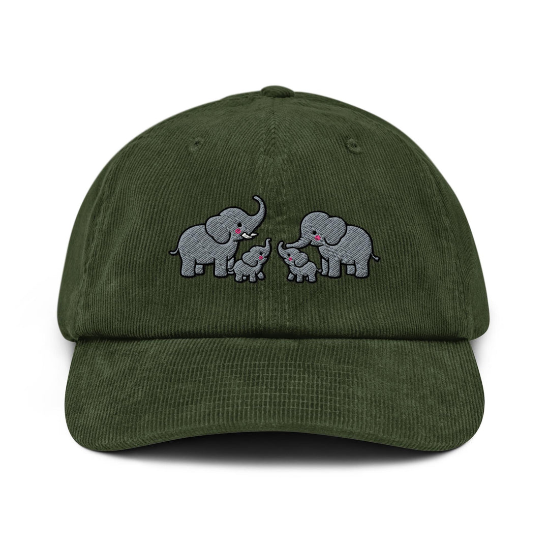 Adorable Elephant Family Embroidered Cotton Corduroy Hat: Adjustable Fit