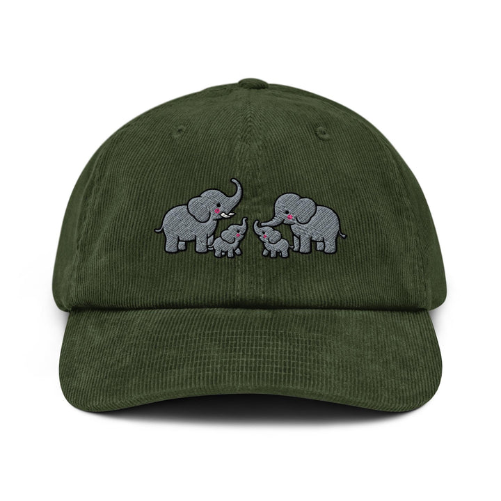 Adorable Elephant Family Embroidered Cotton Corduroy Hat: Adjustable Fit