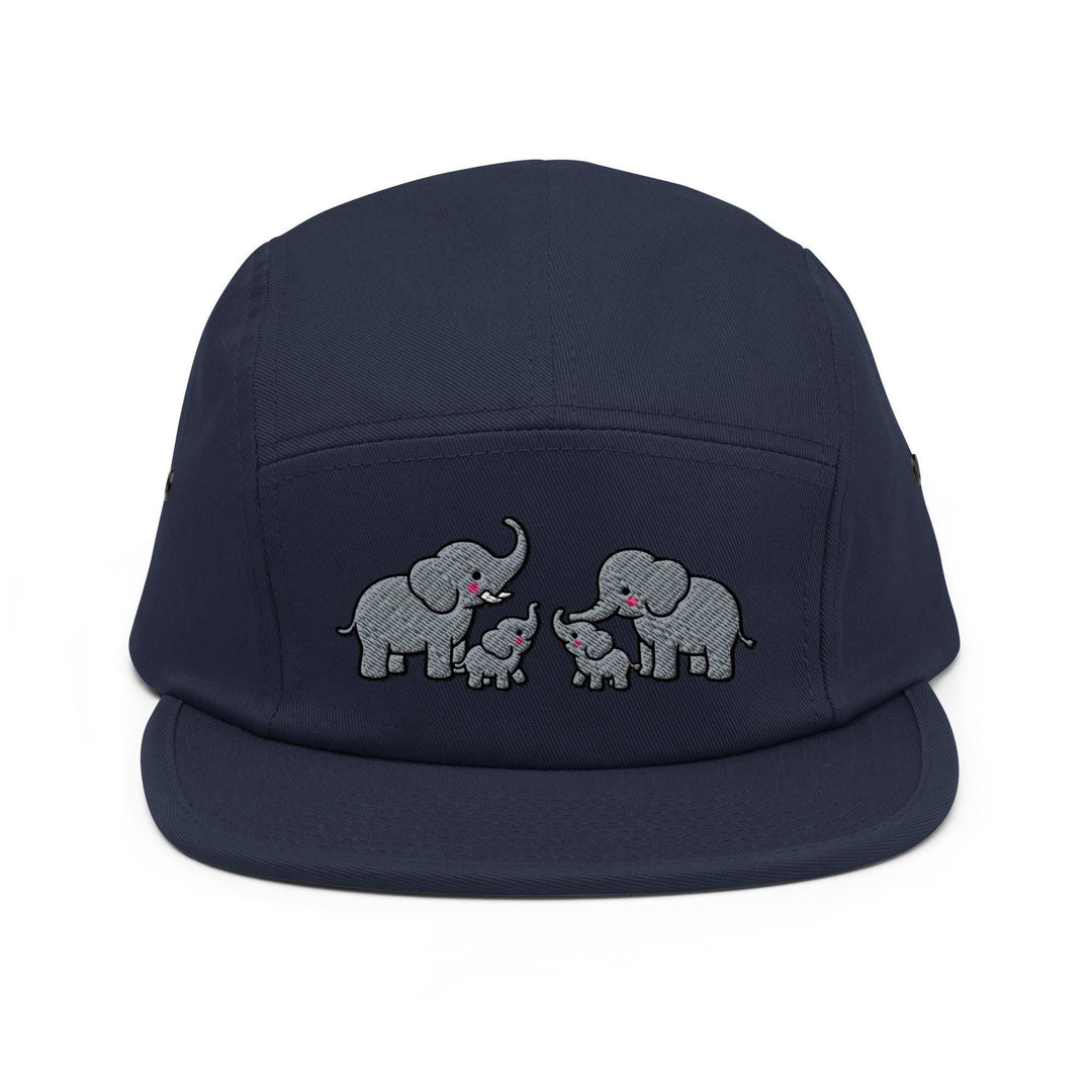 Adorable Elephant Family Camper Embroidered 5‑Panel Cotton Camper Cap: Adjustable Fit