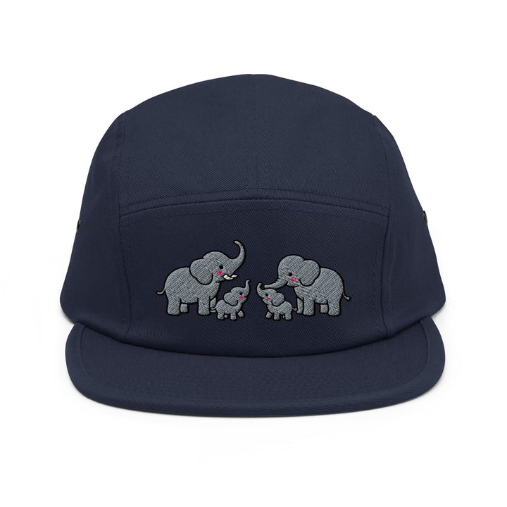 Adorable Elephant Family Camper Embroidered 5‑Panel Cotton Camper Cap: Adjustable Fit