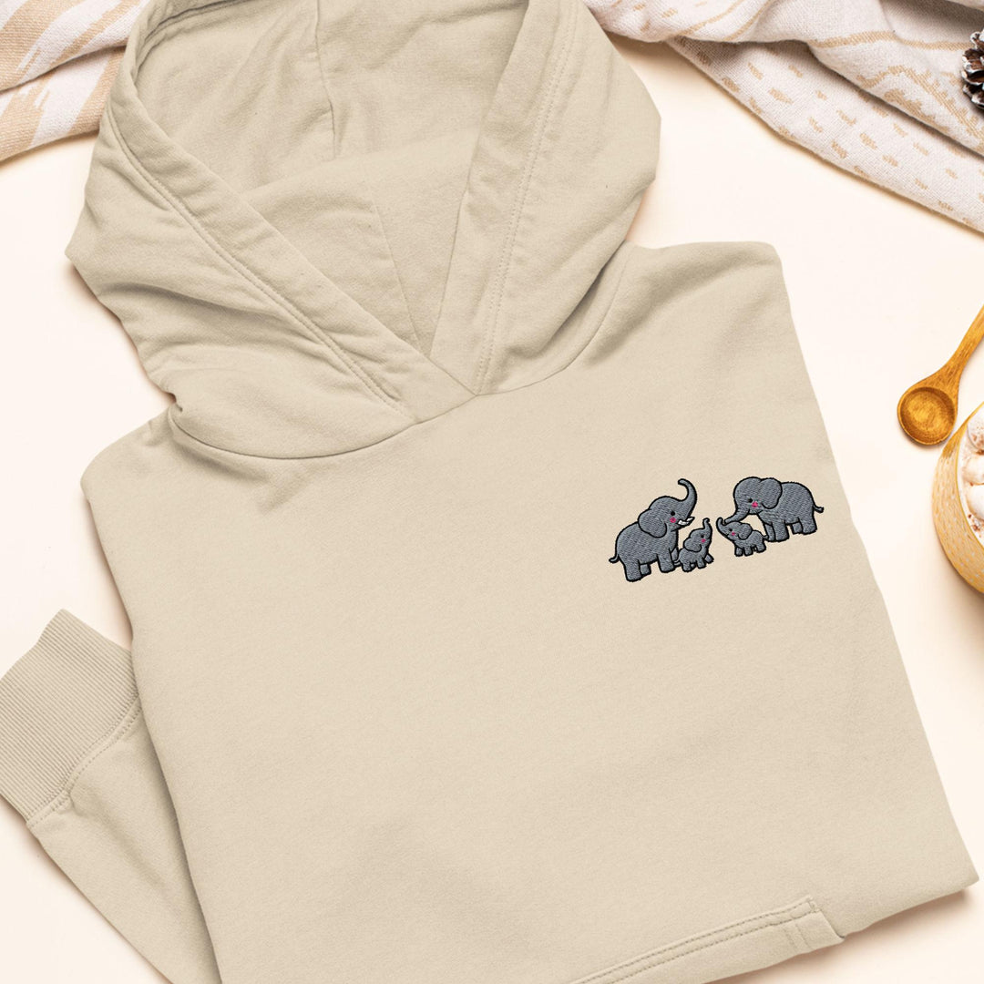 Adorable Elephant Family Embroidered Hoodie: Heavy Blend Cotton-Poly, Unisex Fit