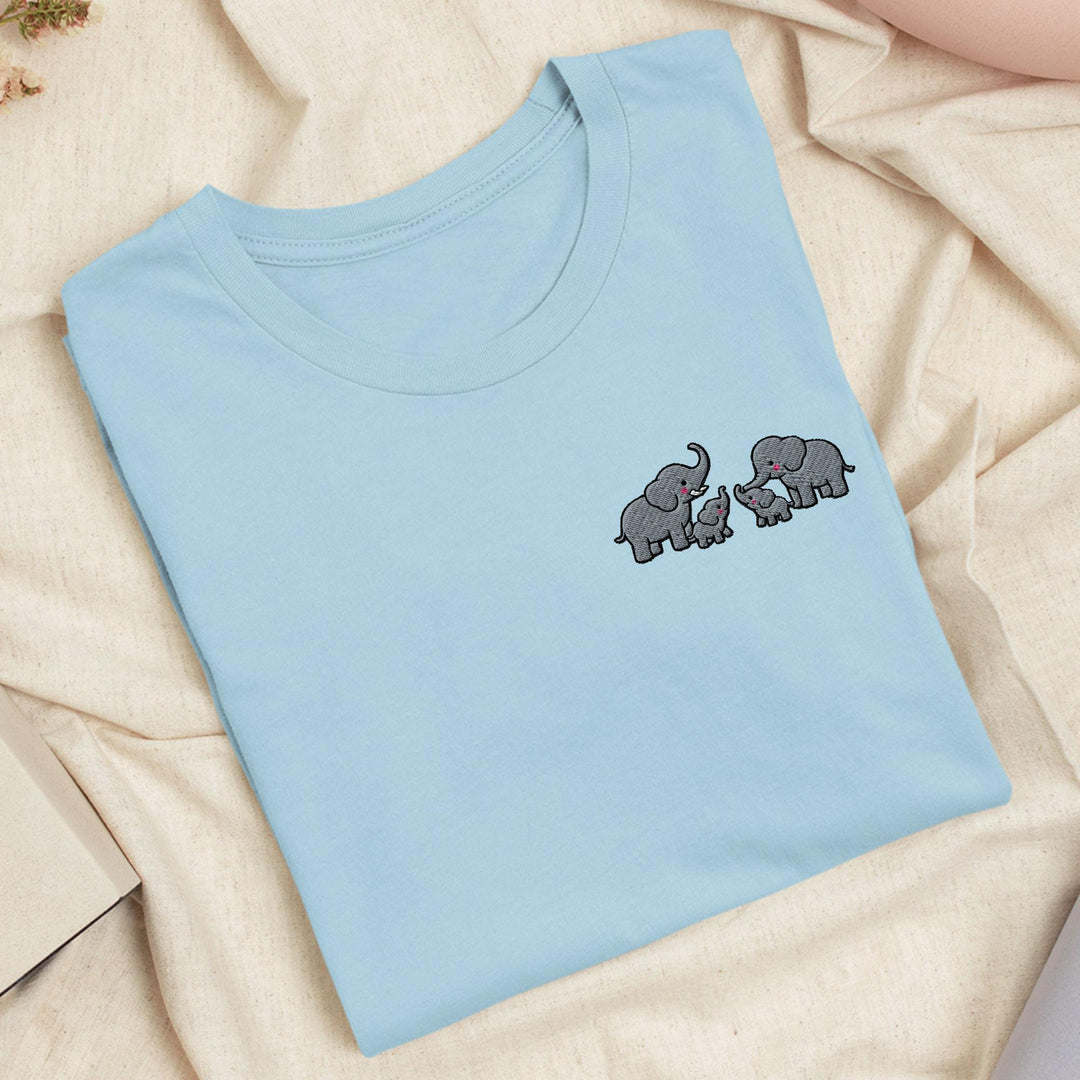 Adorable Elephant Family Embroidered T-Shirt: Lightweight Cotton, Unisex Fit