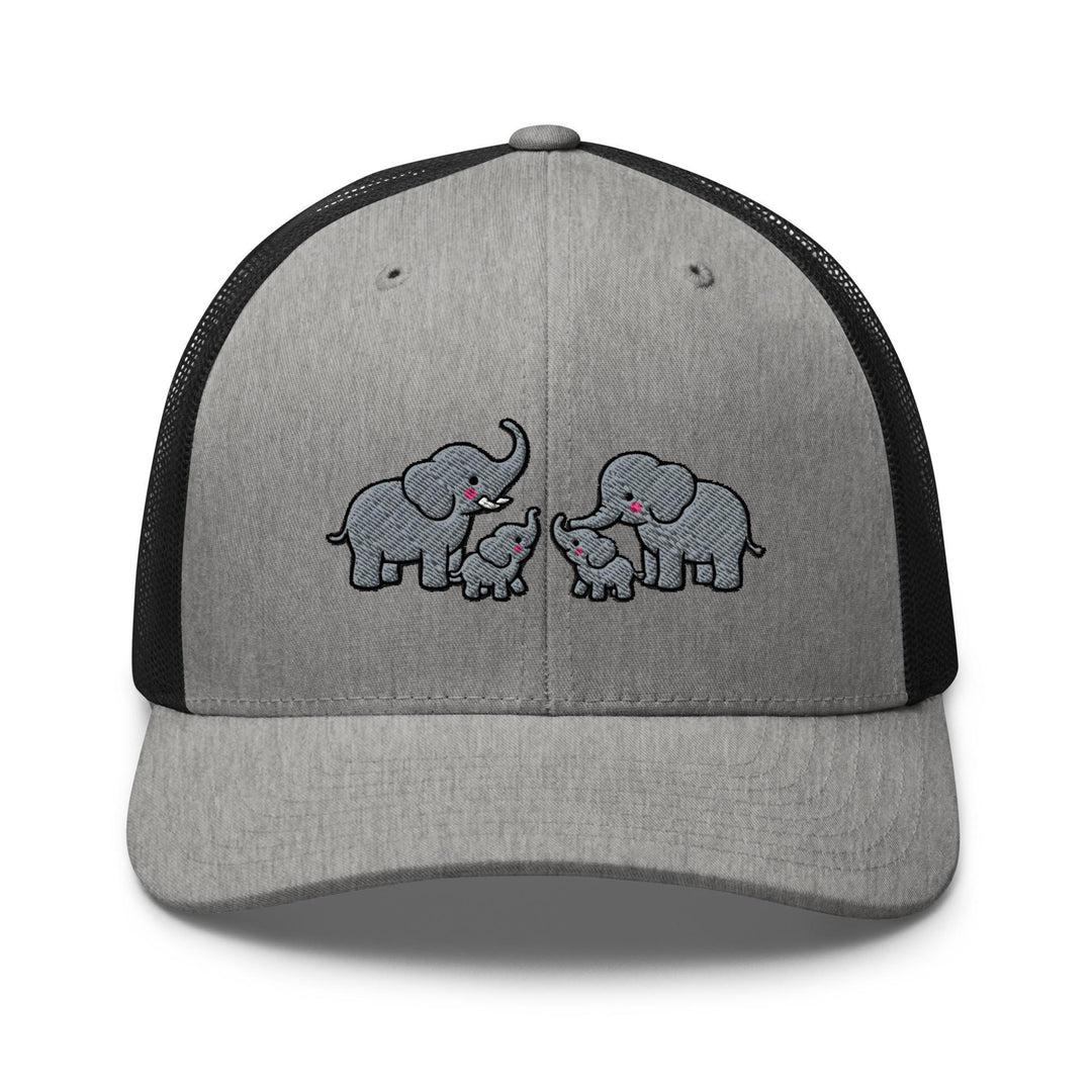 Adorable Elephant Family Embroidered Trucker Hat: Structured Retro Cap with Mesh Back