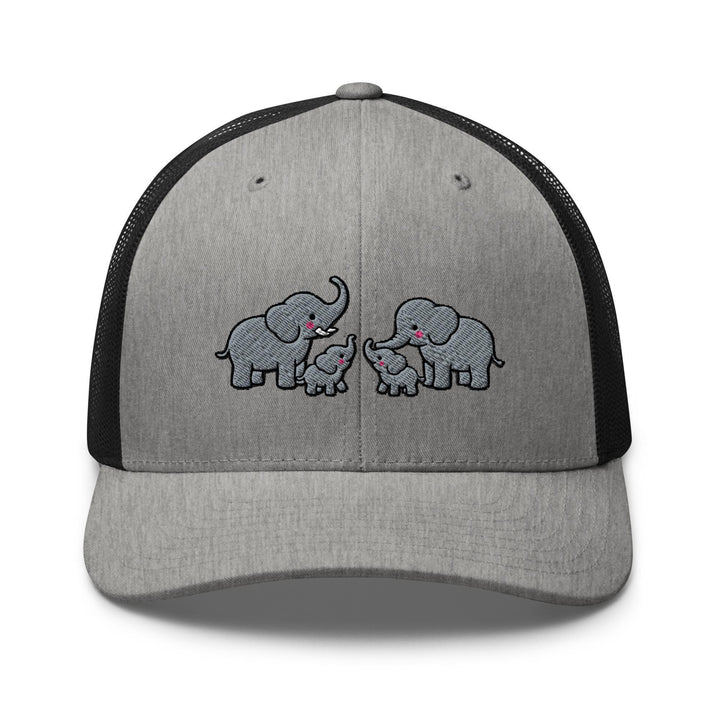 Adorable Elephant Family Embroidered Trucker Hat: Structured Retro Cap with Mesh Back