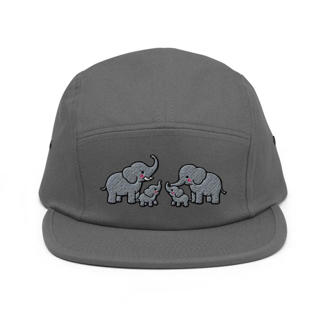 Adorable Elephant Family Camper Embroidered 5‑Panel Cotton Camper Cap: Adjustable Fit