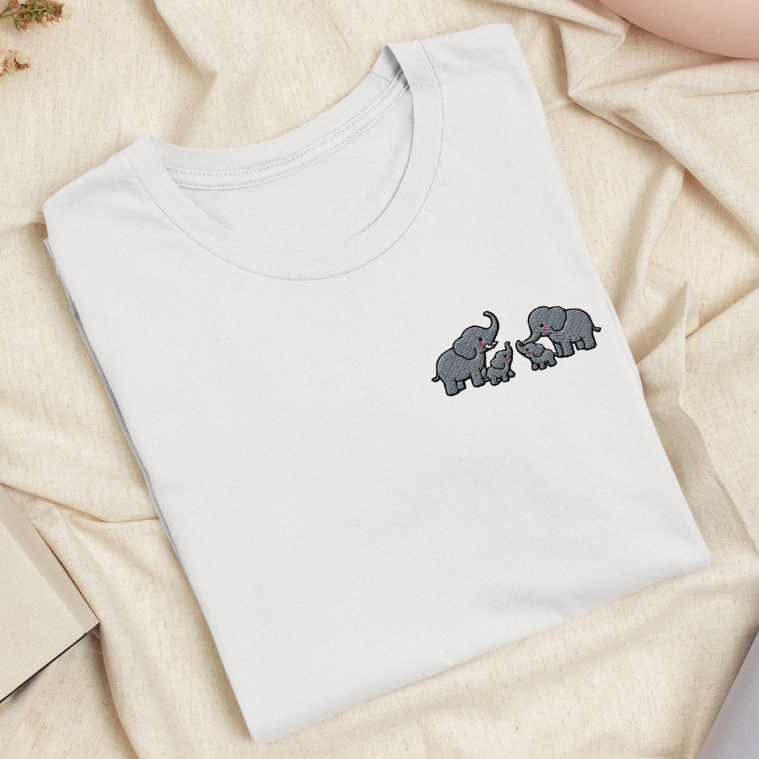 Adorable Elephant Family Embroidered T-Shirt: Lightweight Cotton, Unisex Fit