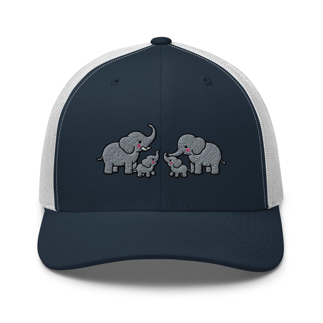 Adorable Elephant Family Embroidered Trucker Hat: Structured Retro Cap with Mesh Back