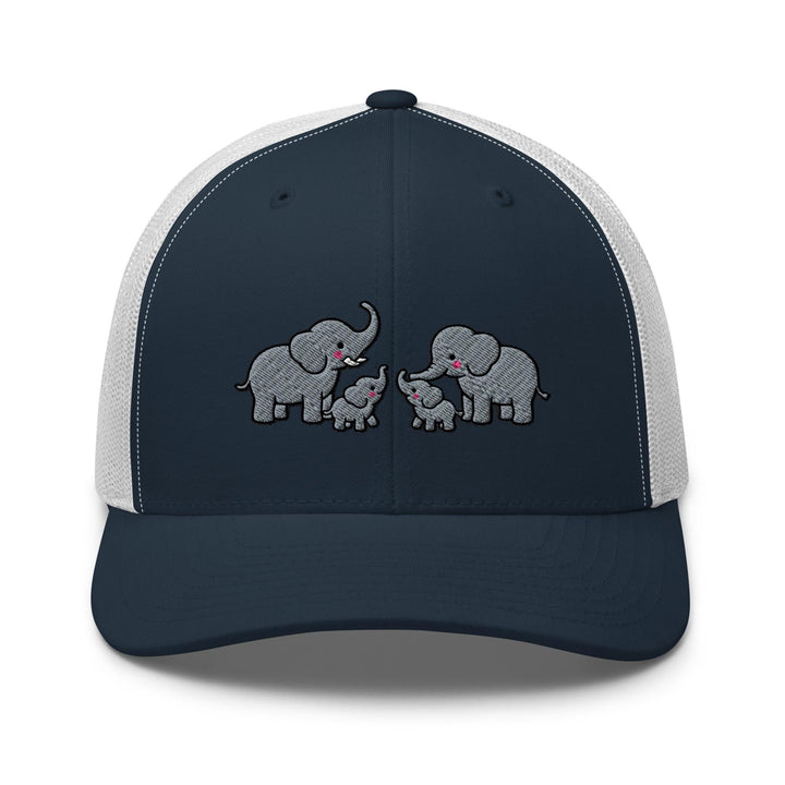 Adorable Elephant Family Embroidered Trucker Hat: Structured Retro Cap with Mesh Back