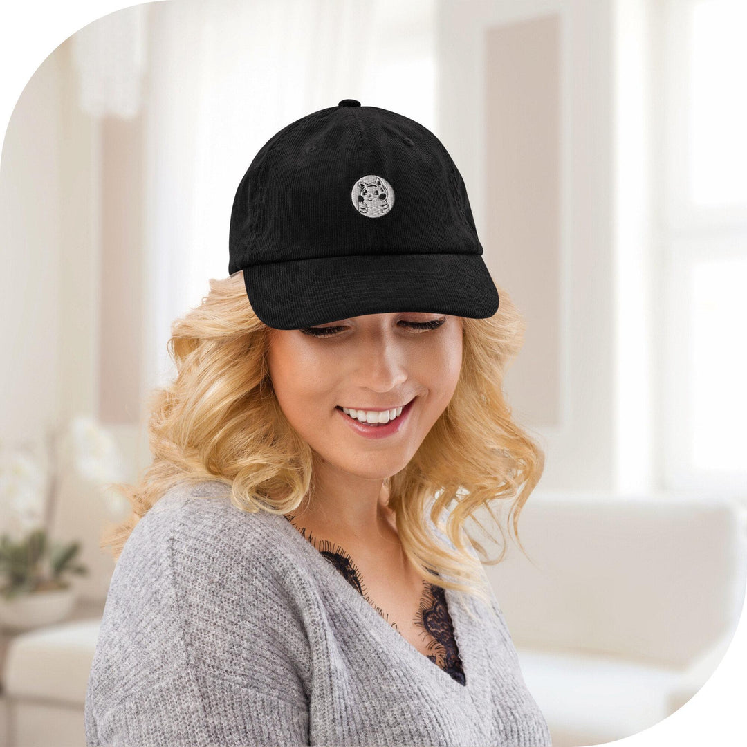 Adorable Elephant Family Embroidered Cotton Corduroy Hat: Adjustable Fit