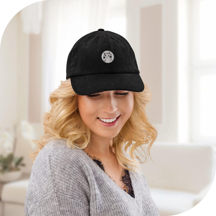 Adorable Elephant Family Embroidered Cotton Corduroy Hat: Adjustable Fit