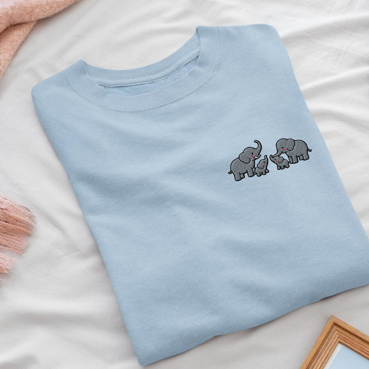 Adorable Elephant Family Embroidered Crewneck Sweatshirt: Cotton Blend, Unisex Fit