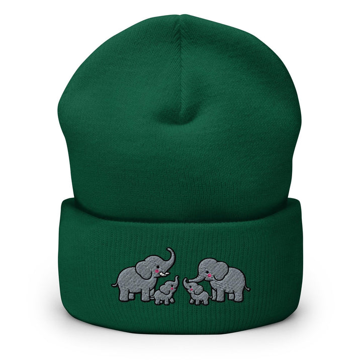 Adorable Elephant Family Embroidered Cuffed Beanie: Cozy Unisex Winter Cap