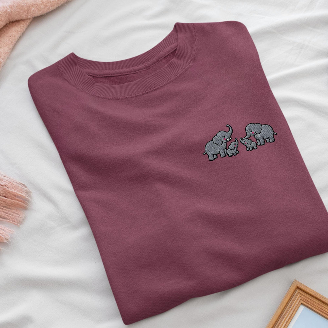 Adorable Elephant Family Embroidered Crewneck Sweatshirt: Cotton Blend, Unisex Fit