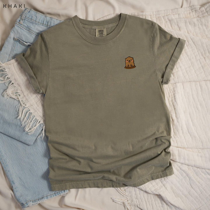 Groundhog Embroidered Shirt, Cute Woodchuck Comfort Colors Tee, Groundhog Day Gift, Weather Forecaster Tee, Animal Lover Gift