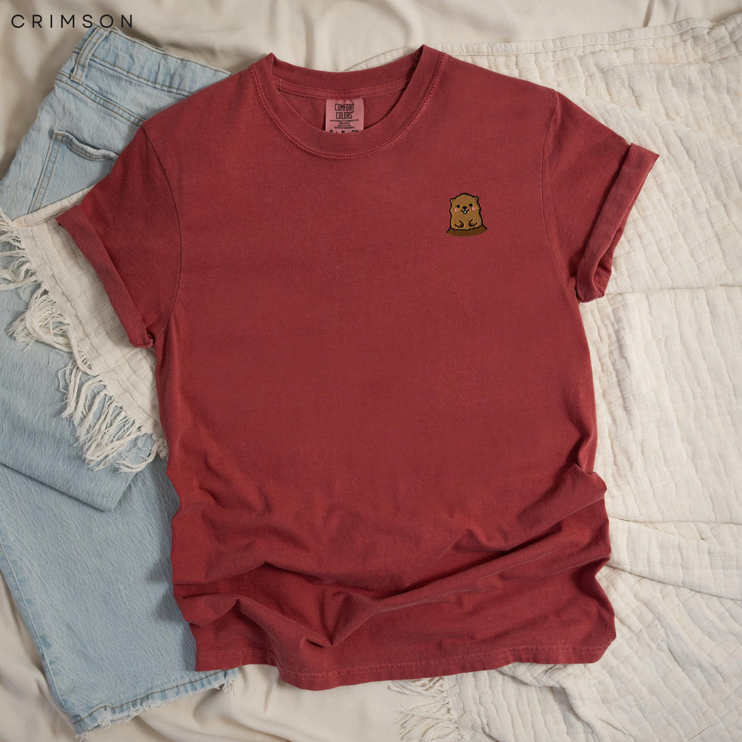 Groundhog Embroidered Shirt, Cute Woodchuck Comfort Colors Tee, Groundhog Day Gift, Weather Forecaster Tee, Animal Lover Gift
