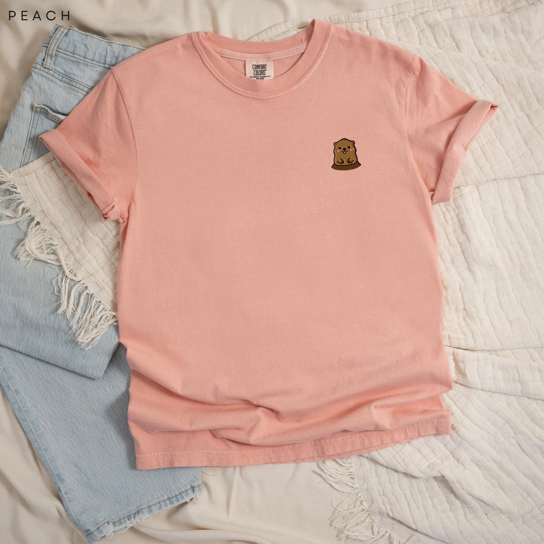 Groundhog Embroidered Shirt, Cute Woodchuck Comfort Colors Tee, Groundhog Day Gift, Weather Forecaster Tee, Animal Lover Gift