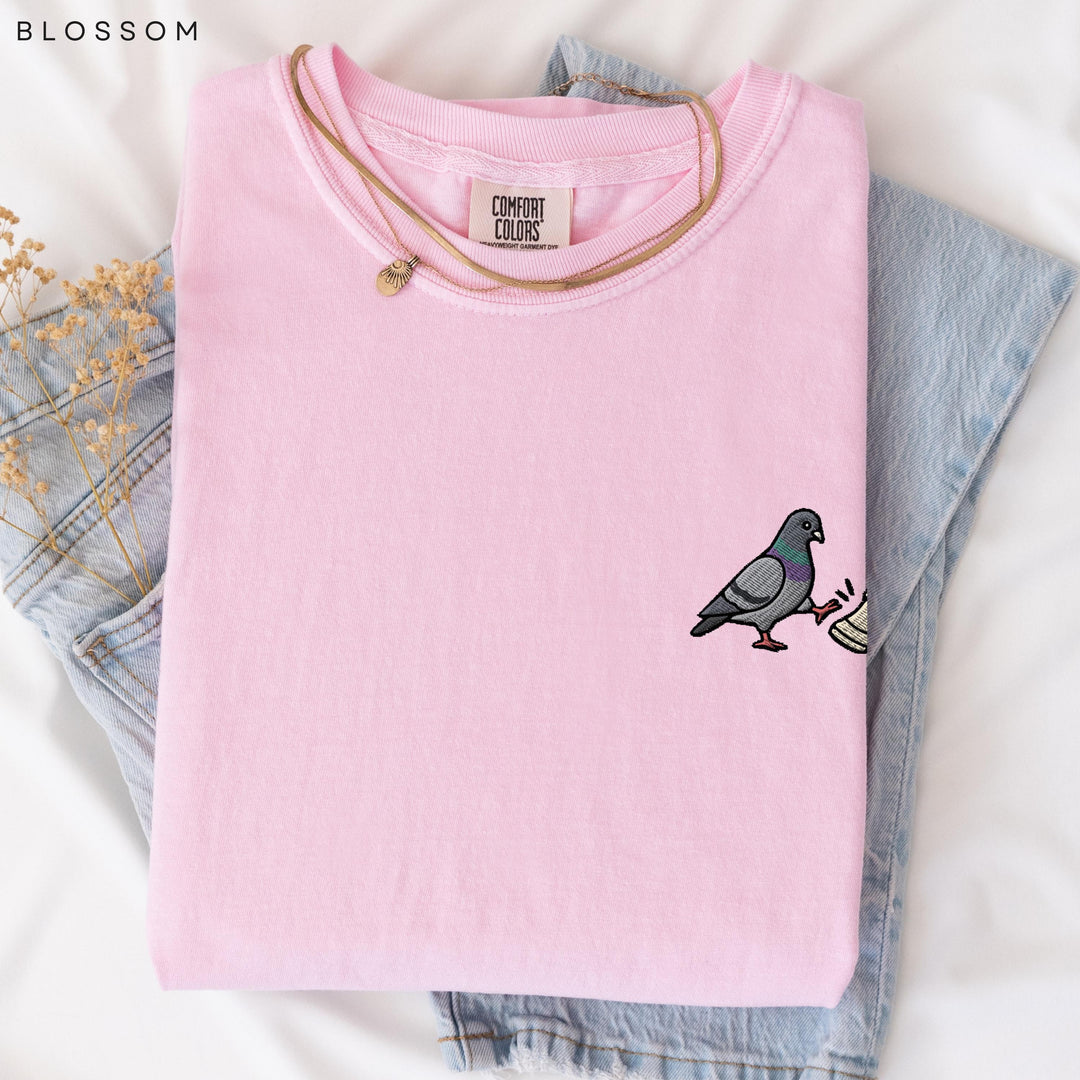 Chess Pigeon Embroidered Comfort Colors® T-Shirt, Funny Pigeon Chess Shirt, Sassy Bird Tee, Gift for Chess Player