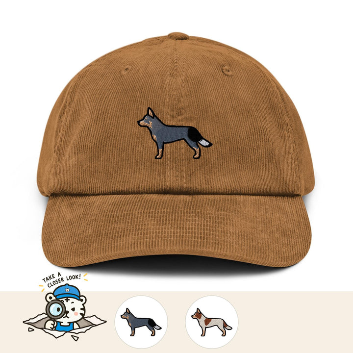 Australian Cattle Dog Embroidered Corduroy Cap, Blue Heeler Red Heeler Hat, Queensland Heeler Dog Lover Gift