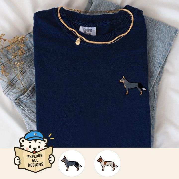 Australian Cattle Dog Embroidered T-Shirt, Comfort Colors® Blue Heeler Tee, Red Heeler Queensland Heeler Gift