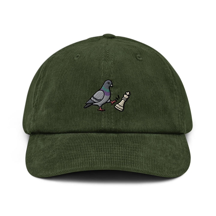 Chess Pigeon Embroidered Corduroy Cap, Funny Pigeon Chess Hat, Sassy Bird Gift for Chess Player, Chess Club Hat