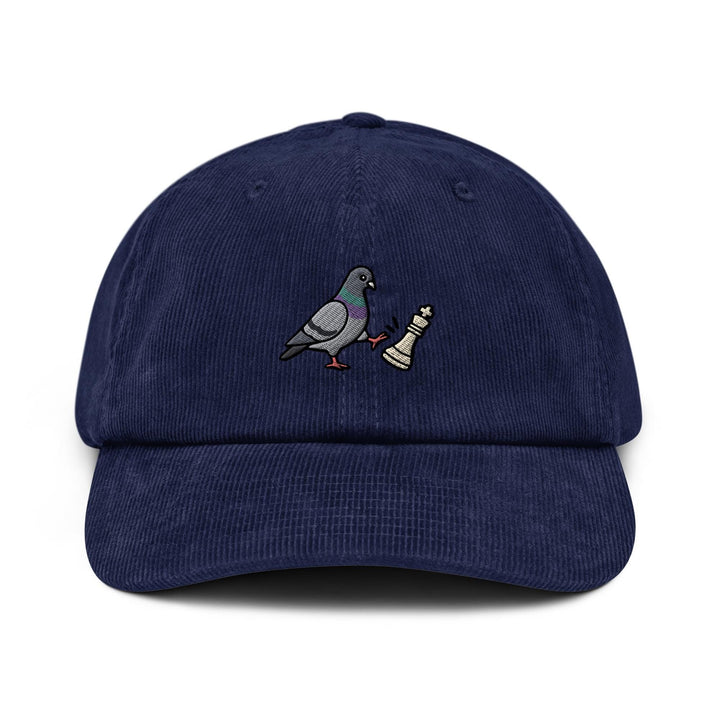 Chess Pigeon Embroidered Corduroy Cap, Funny Pigeon Chess Hat, Sassy Bird Gift for Chess Player, Chess Club Hat