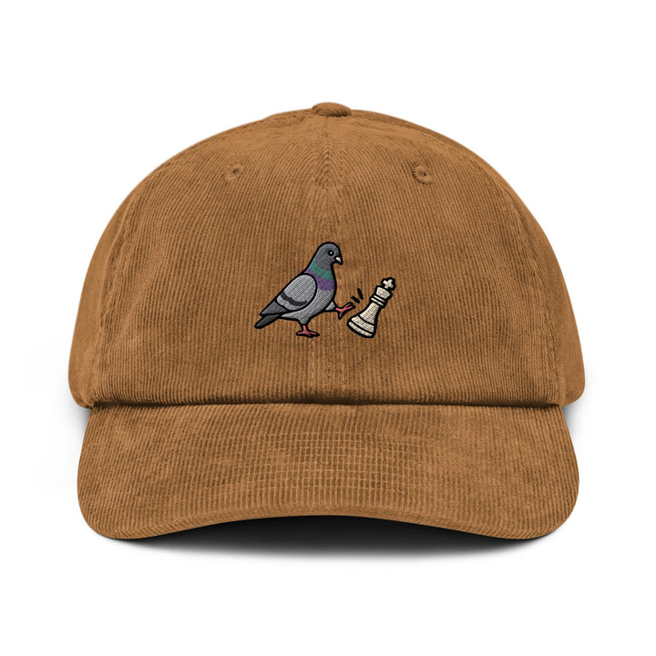 Chess Pigeon Embroidered Corduroy Cap, Funny Pigeon Chess Hat, Sassy Bird Gift for Chess Player, Chess Club Hat