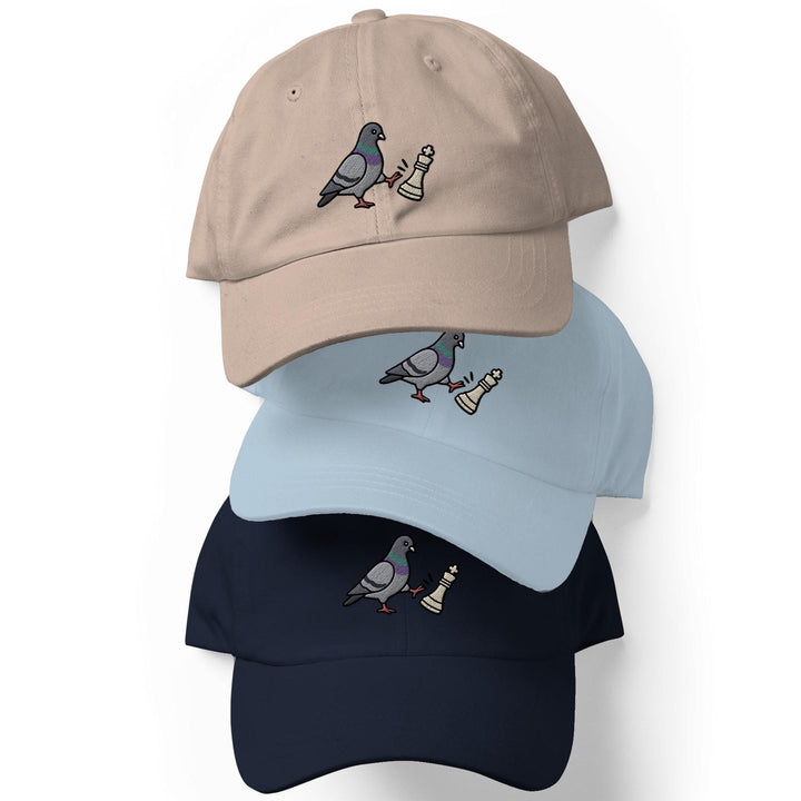 Chess Pigeon Embroidered Dad Cap, Funny Pigeon Chess Hat, Sassy Bird Baseball Cap, Gift for Chess Player or Bird Lover