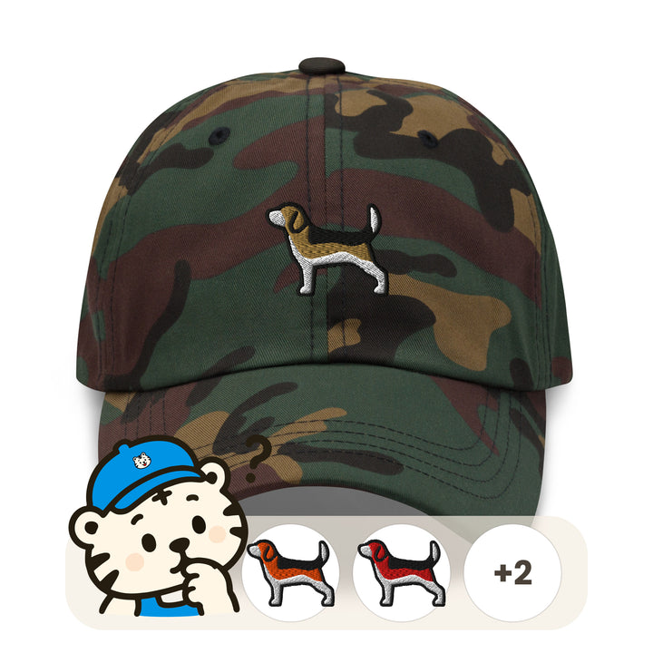Embroidered beagle design on a dad cap