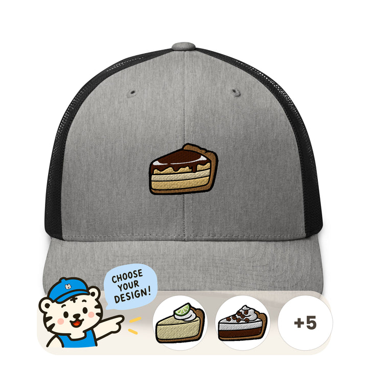 Classic Pie Desserts Embroidered Trucker Hat: Structured Retro Cap with Mesh Back